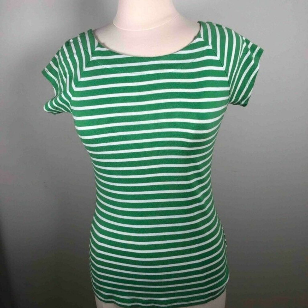Ralph Lauren Womens Blouse Green Stripe Short Slee